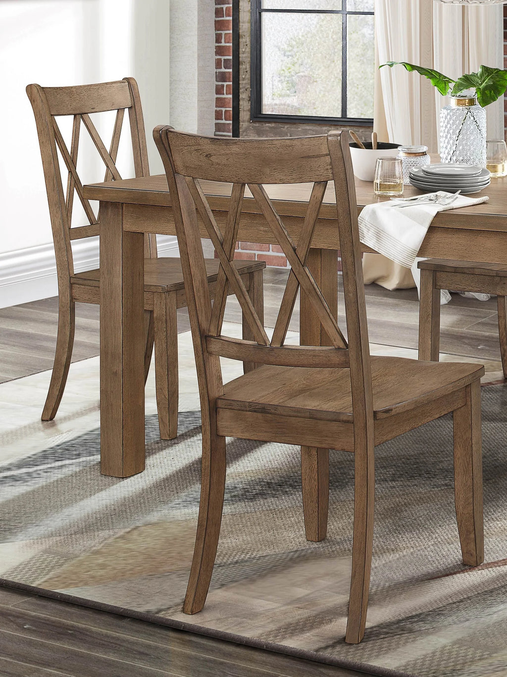 Brown Pine Veneer Dining Chairs Set of 2 L6797