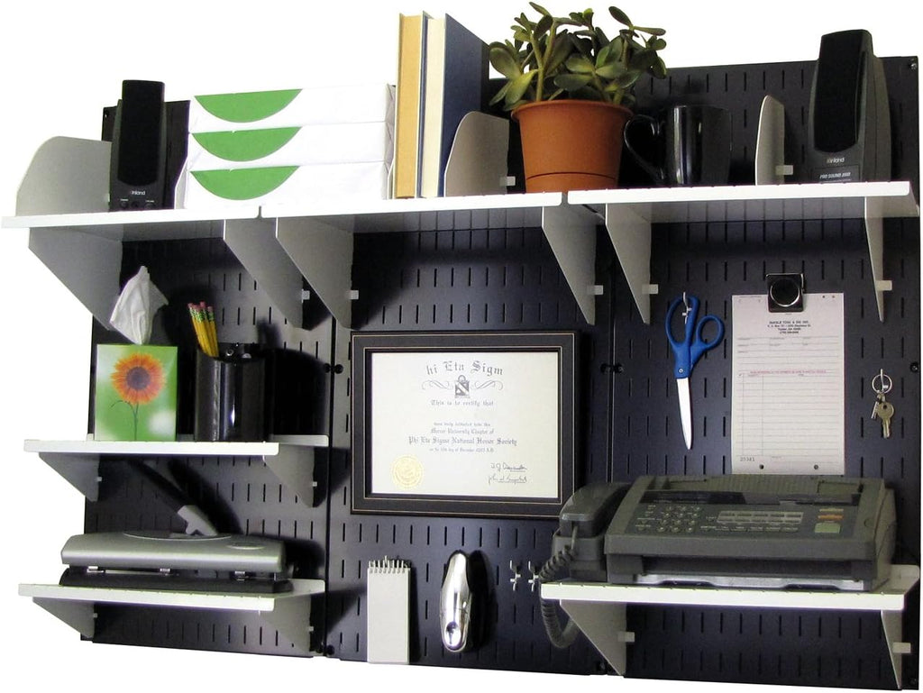 Black Wall Mounted Office Storage Organizer Kit with Metallic Wall Panels O535