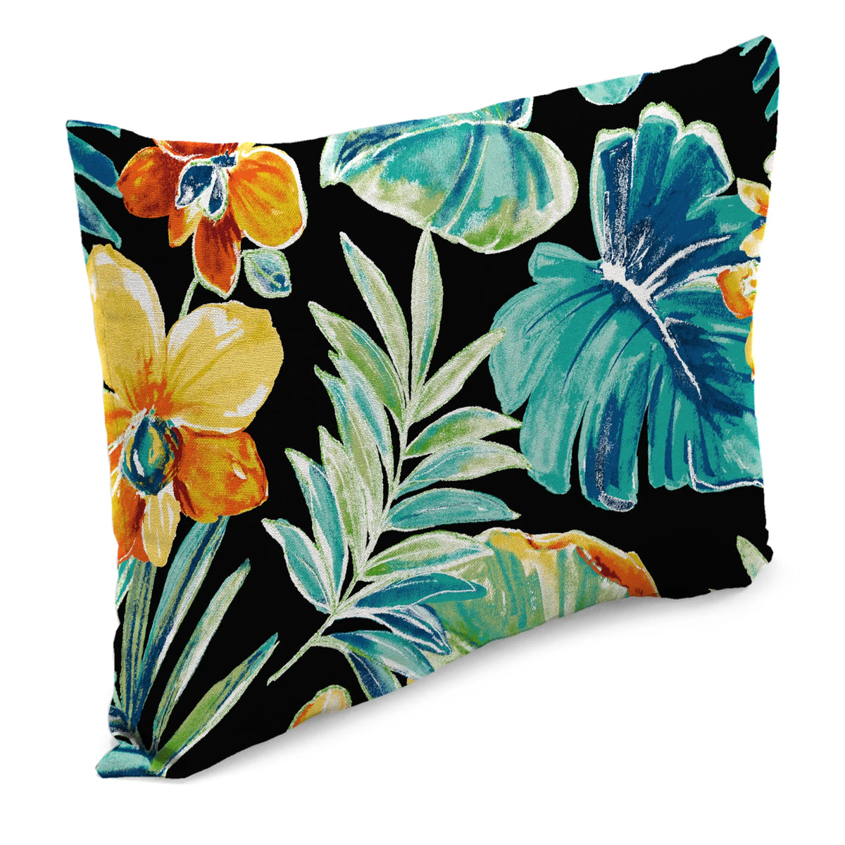 12" x 18" Black Floral Rectangular Outdoor Throw Pillow (2 Pack) N77380