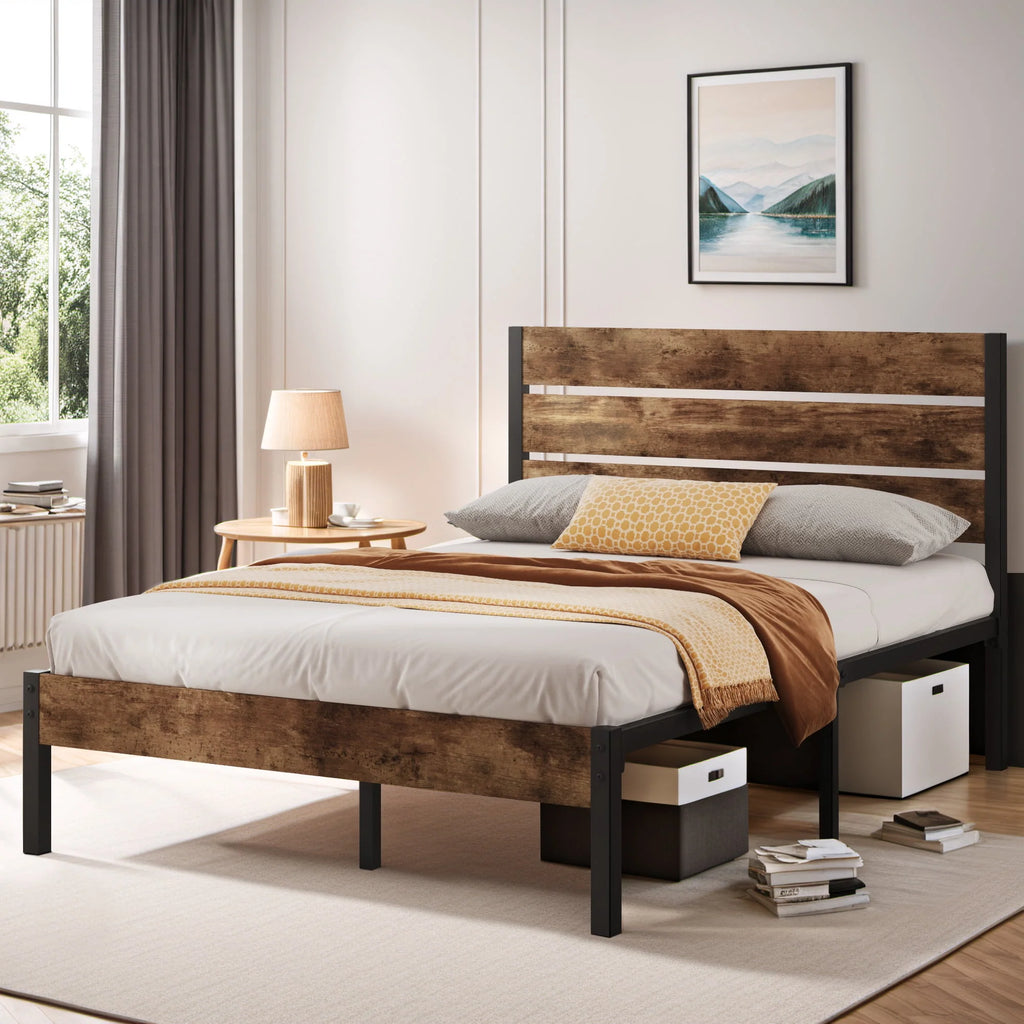 Queen Bed Frame with Wood Headboard and Footboard S342422
