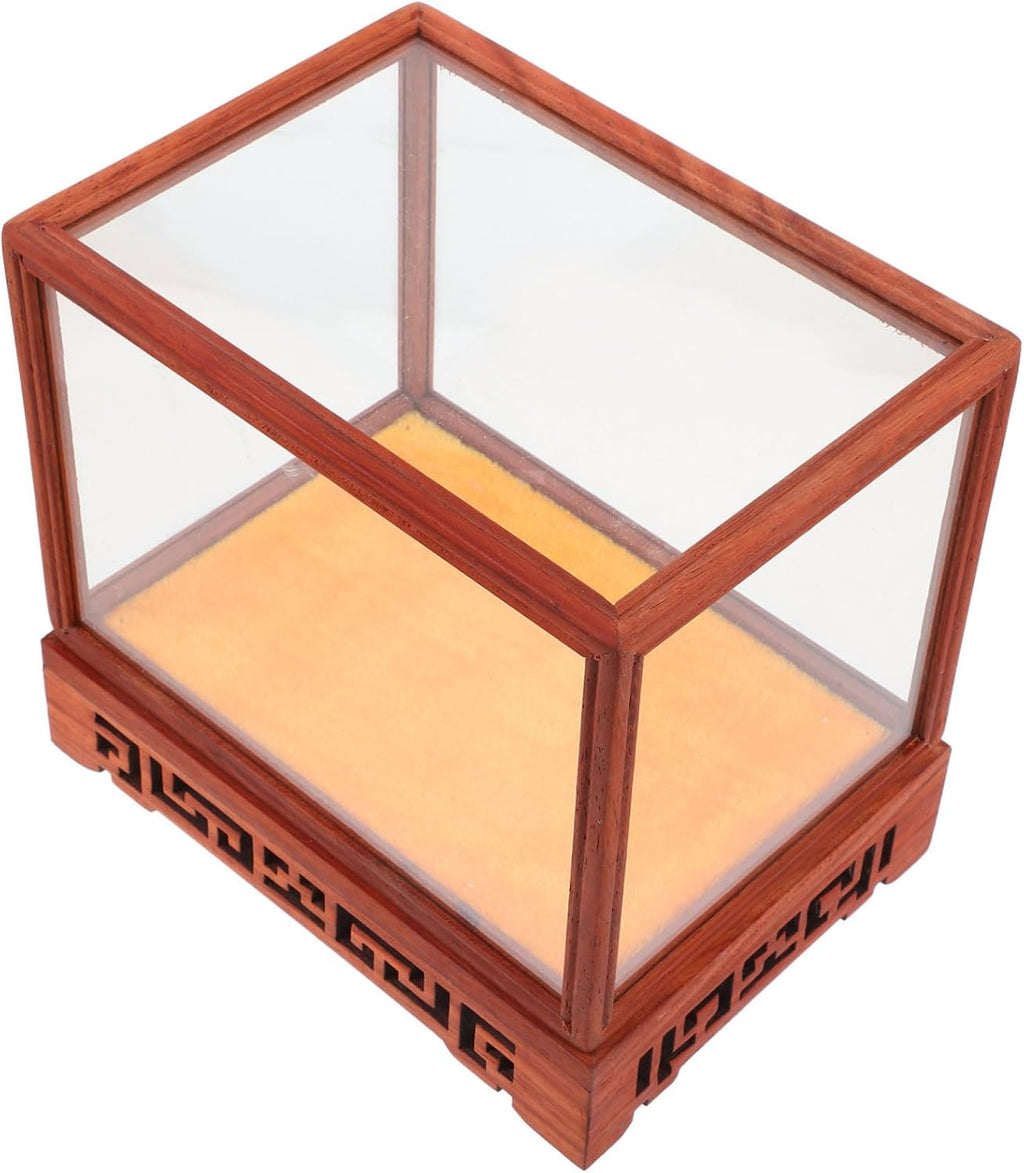 Transparent Display Box Glass Dome Cloche with Wooden Base Q239336