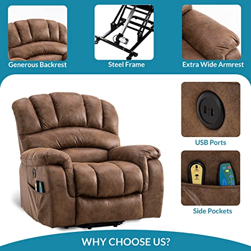 Large Power Lift Recliner Chair with Massage and Heat, Extra Wide & Oversized Electric Recliner, 350lbs Capacity (Brown) U346369