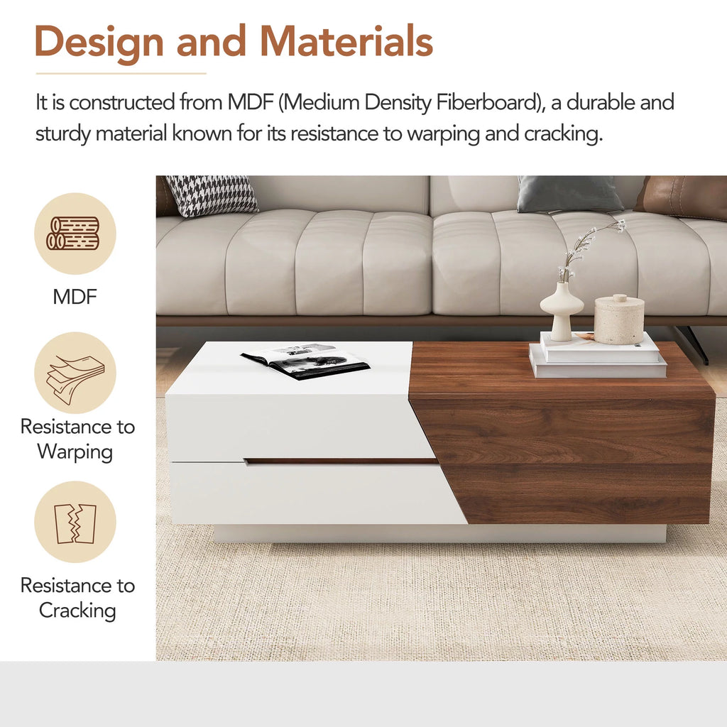 Extendable Coffee Table with Sliding Top and Storage Drawers Q7762