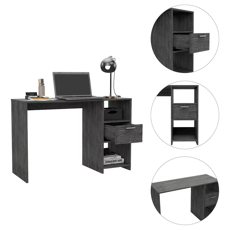 Grey Oak Computer Desk with Drawer and Two Shelves F2376