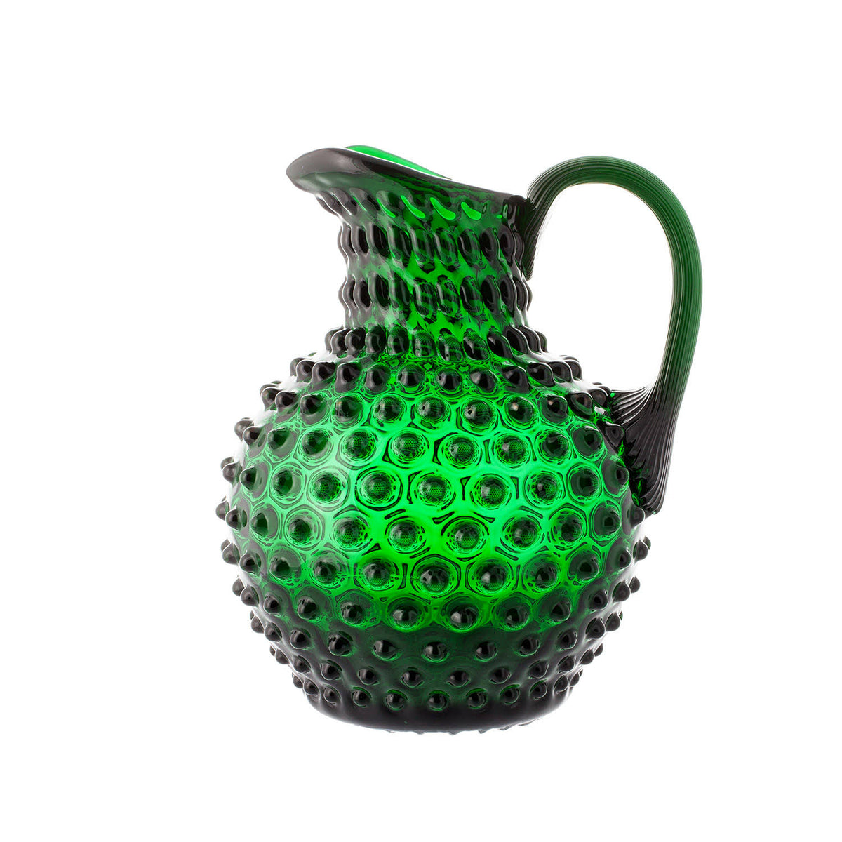 Dark Green Mouth-Blown Crystal Water Carafe J1446