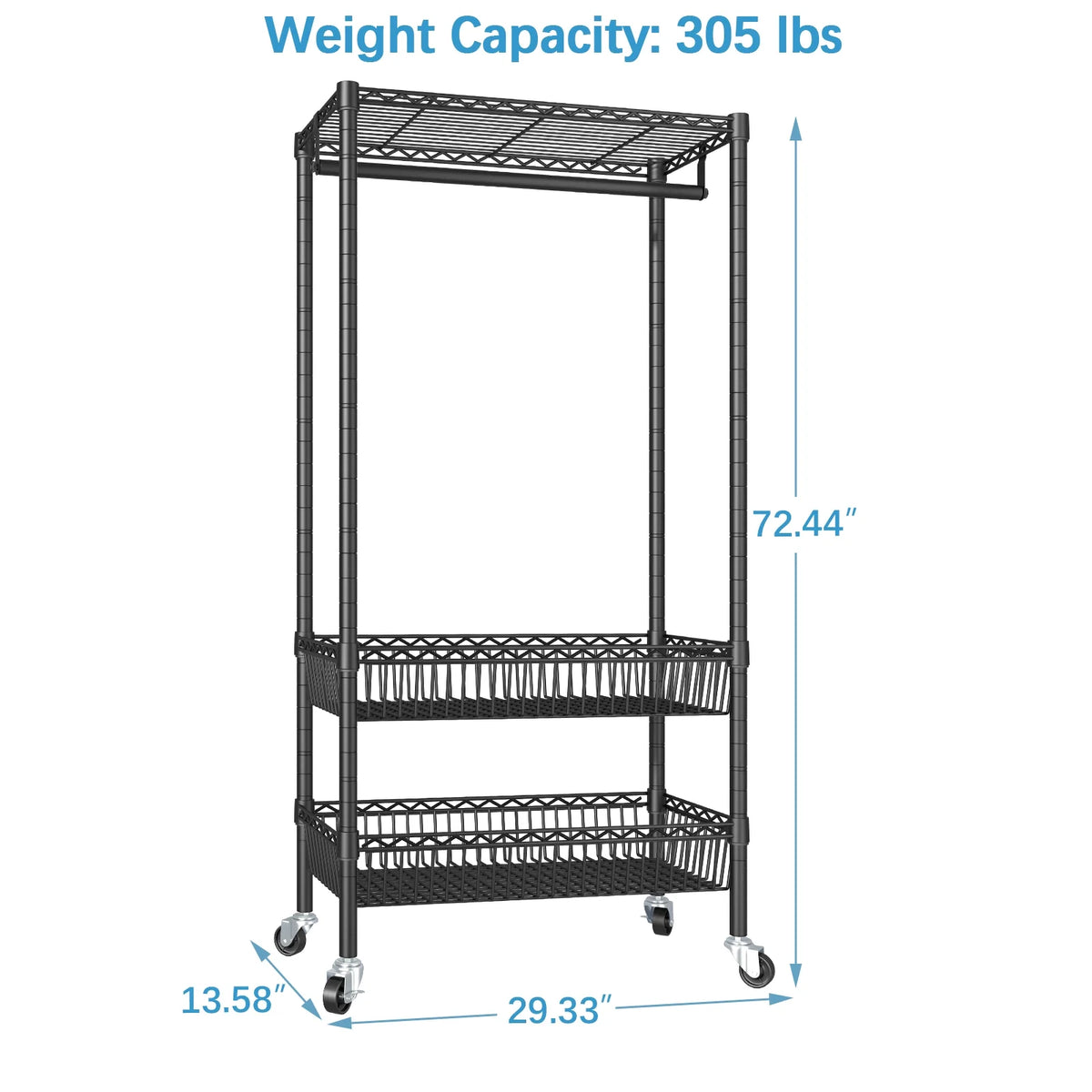 Black Rolling Laundry Sorter Cart with Wheels A724