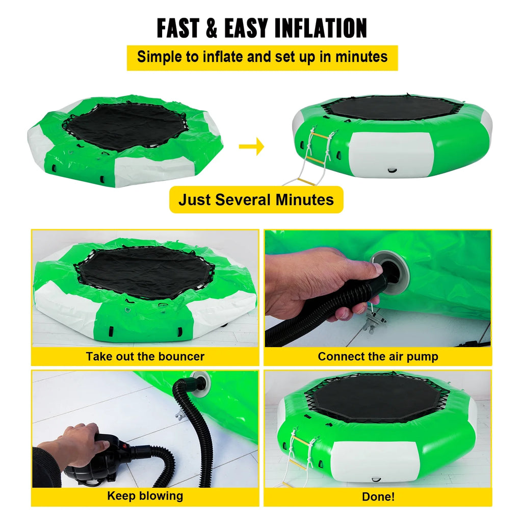 13ft Inflatable Water Bouncer, Green Water Trampoline Swim Platform Q720438