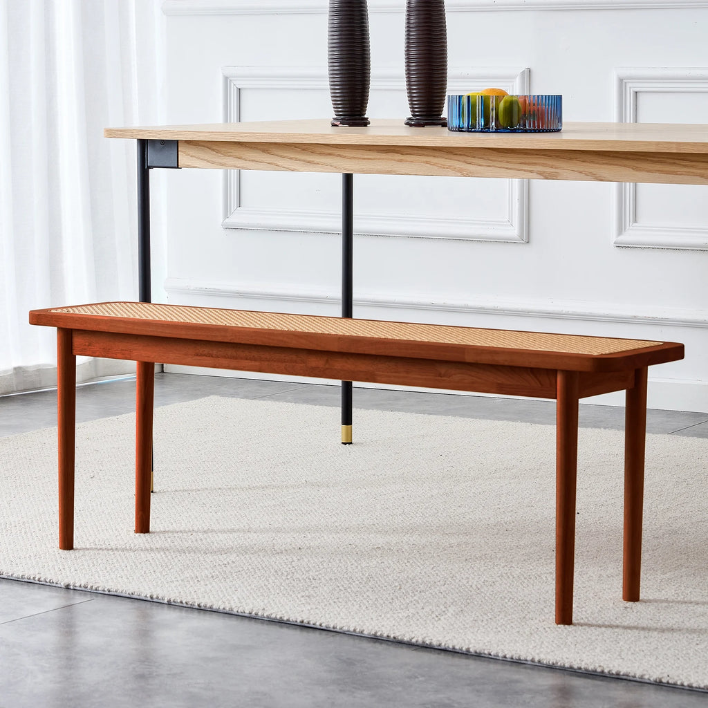 Solid Wood Rattan Woven Bench U360