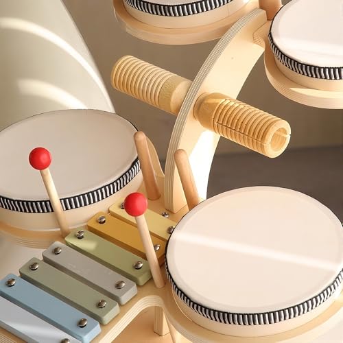 Wooden 8 in 1 Percussion Drum Kit with Xylophone Cymbal W32356