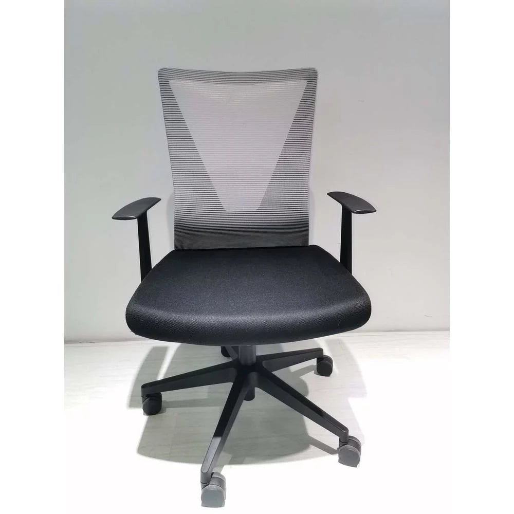 Black Office Chair with Nylon Base and Fixed Armrest I313