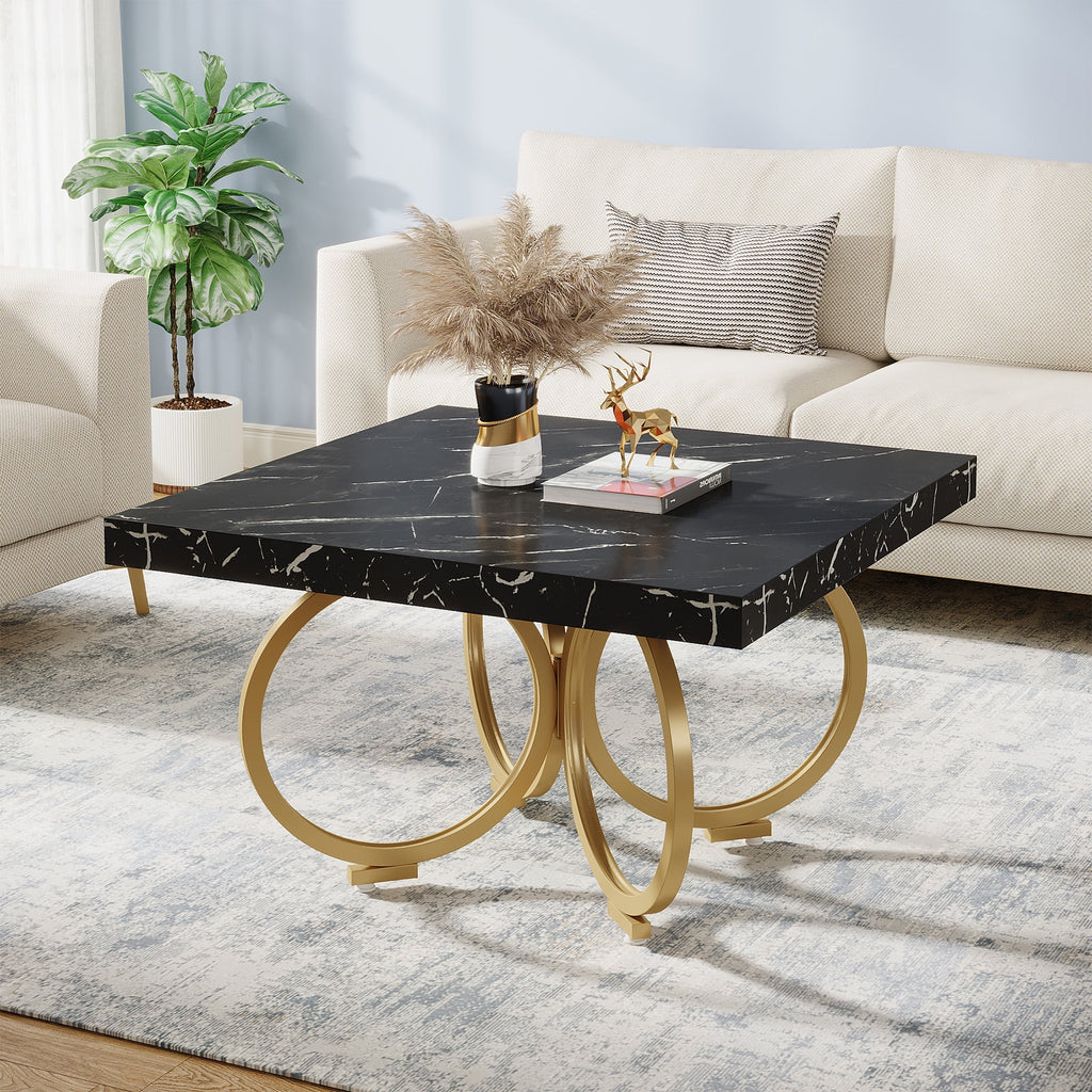 31.5 Inch Square Black Faux Marble Coffee Table S171135