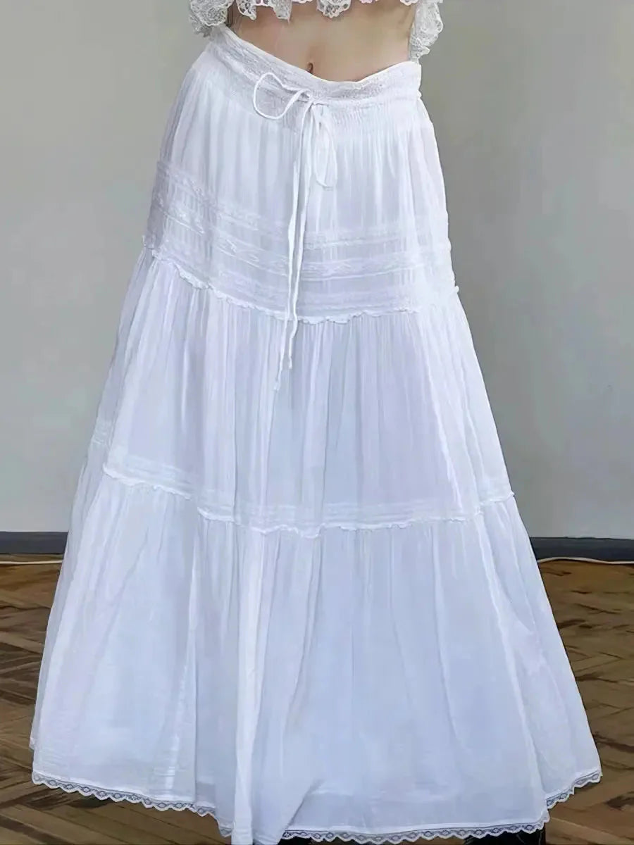 White Drawstring Midi Skirt L930