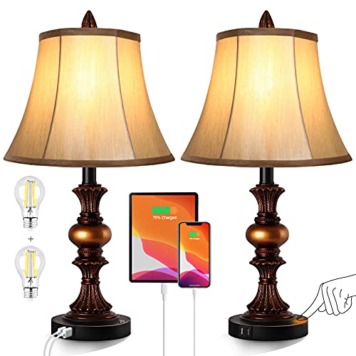Bronze Table Lamp Set of 2 with Faux Silk Shade L889