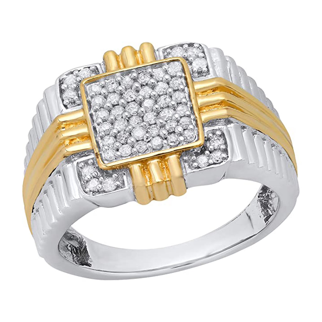 Round White Diamond Wedding Band in Yellow Gold Plated Sterling Silver O743