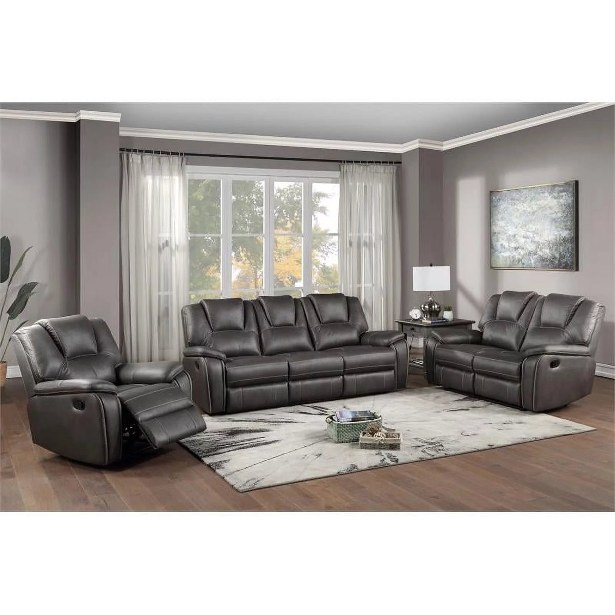 Charcoal Gray Faux Leather Manual Recliner G616