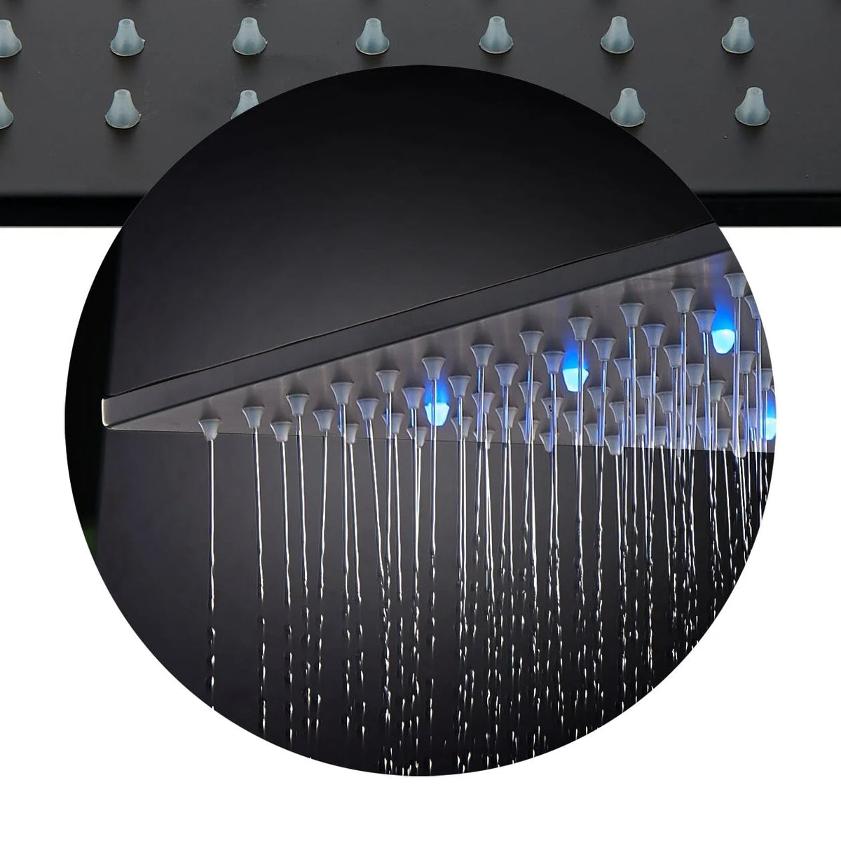 Matte Black Ceiling Mount 16 Inch LED Rainfall Shower System with Body Jets H1158