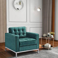 Green Velvet Mid-Century Armchair with Metal Legs Q154