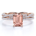 2 Carat Emerald Cut Morganite Bridal Trio Set L8842