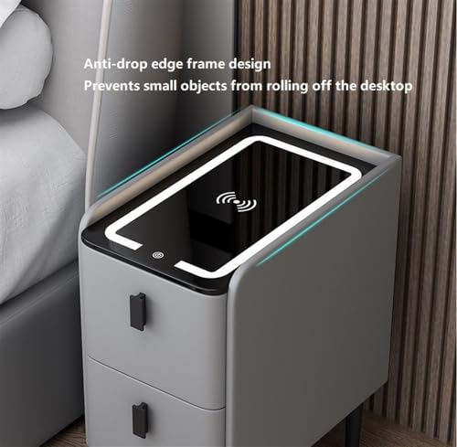 White Narrow Side Table with 2 Drawers and LED Light Z97163