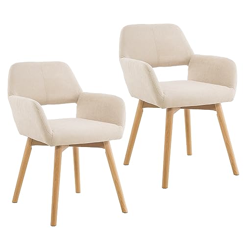 Wool White Upholstered Armchair with Wood Legs S5471