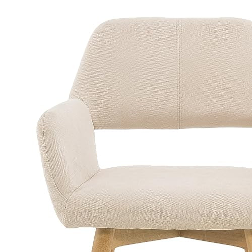 Wool White Upholstered Armchair with Wood Legs S5471