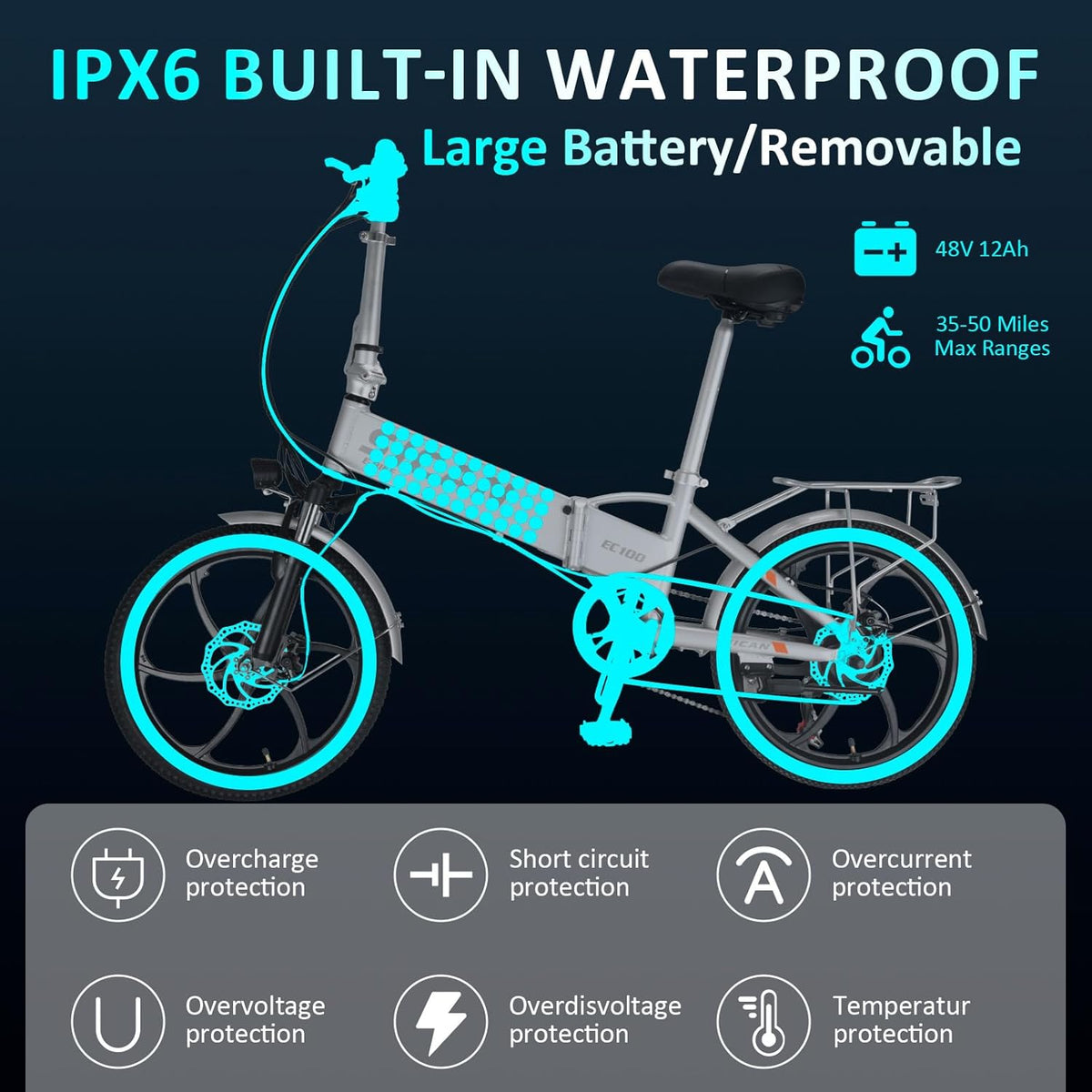 20" Tire 850W Electric Folding Bike with 48V 12Ah Battery Z1815