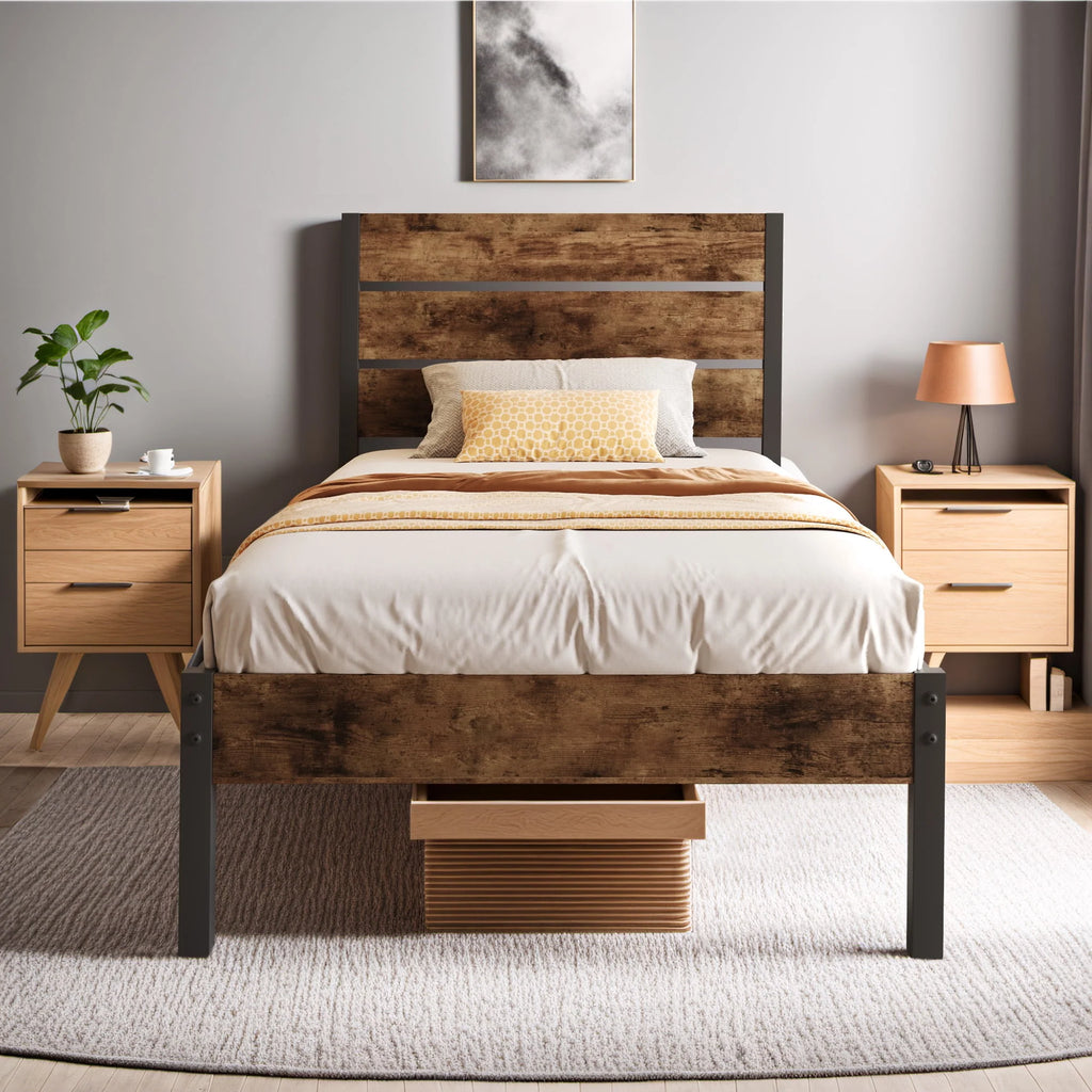 Queen Bed Frame with Wood Headboard and Footboard S342422