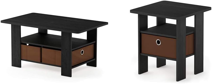 Americano Medium Brown Coffee Table and End Table with Bin Drawer J637