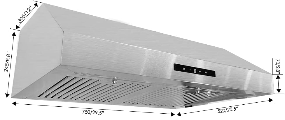 30 Inch Under Cabinet Range Hood, 525 CFM Stainless Steel Vent Hoods O5811