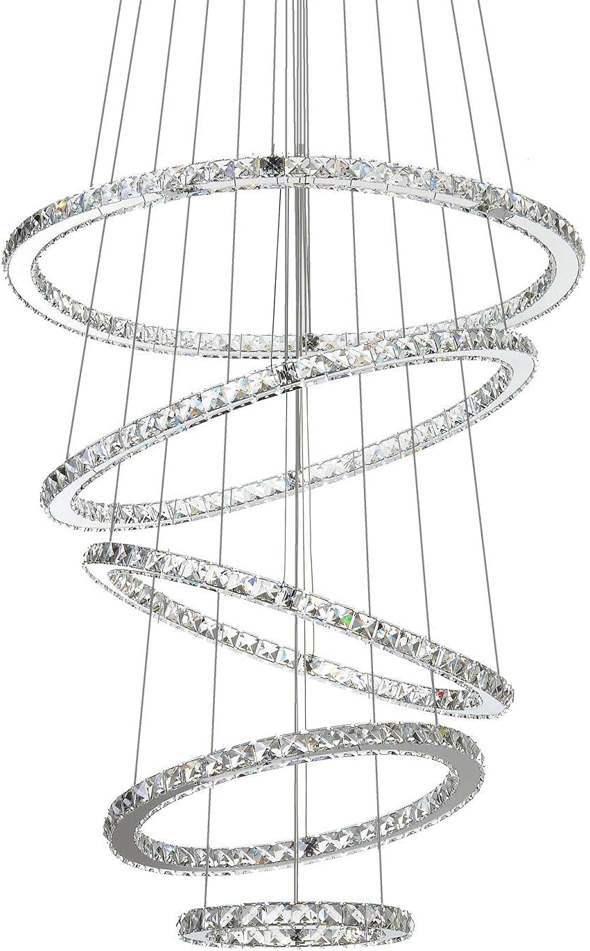 Crystal LED Pendant Chandelier with Stainless Steel Cable 5 Rings B8446