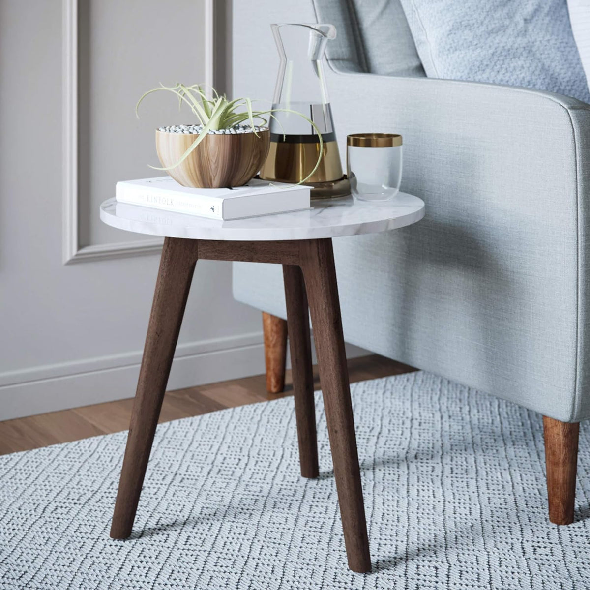 Mid-Century Nightstand with Solid Wood Legs N4944