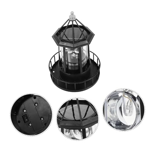 Black Solar Rotating Lighthouse Lawn Ornament B68553