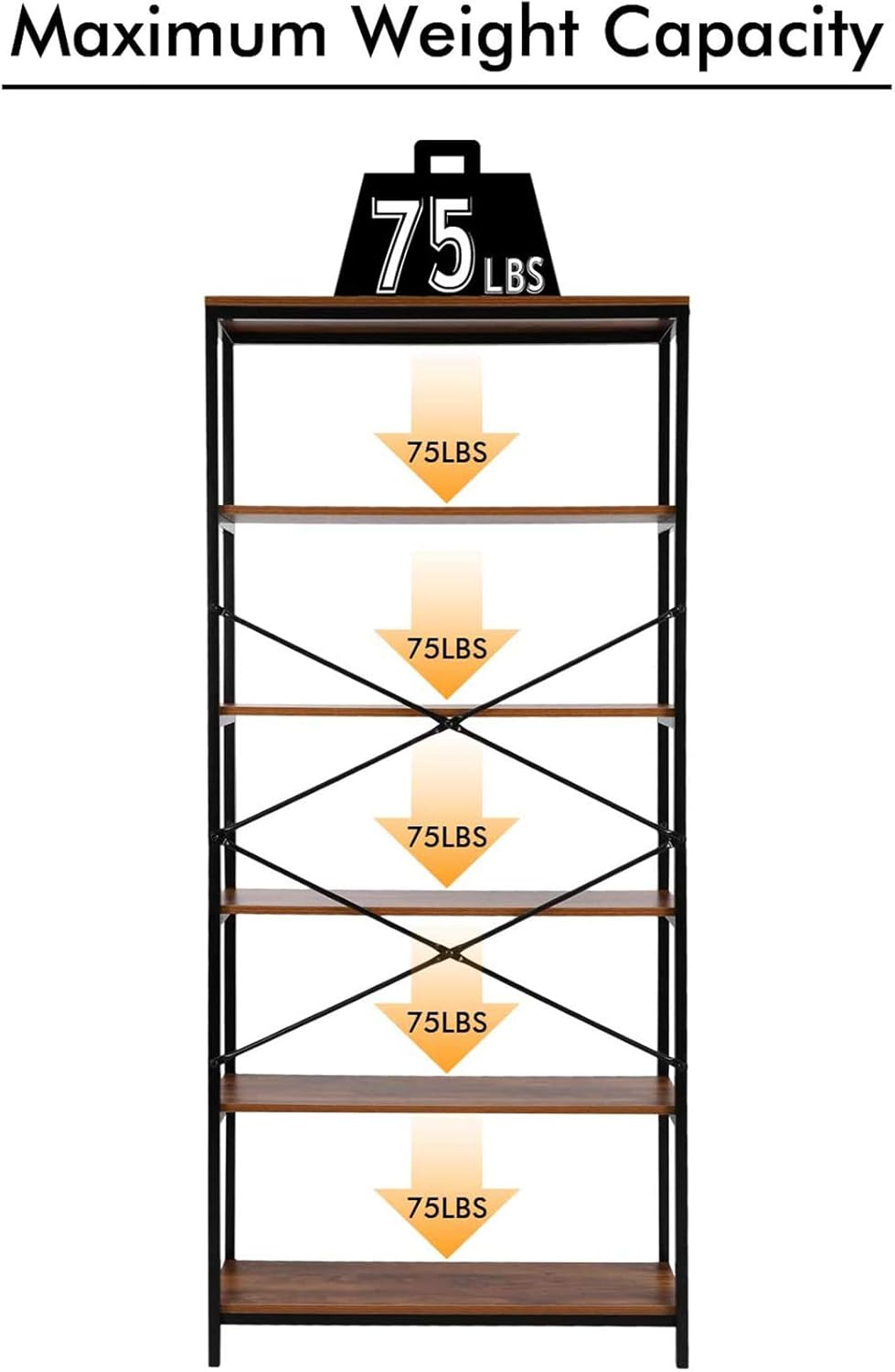 Industrial 5 Shelf Metal and Wooden Bookcase P778