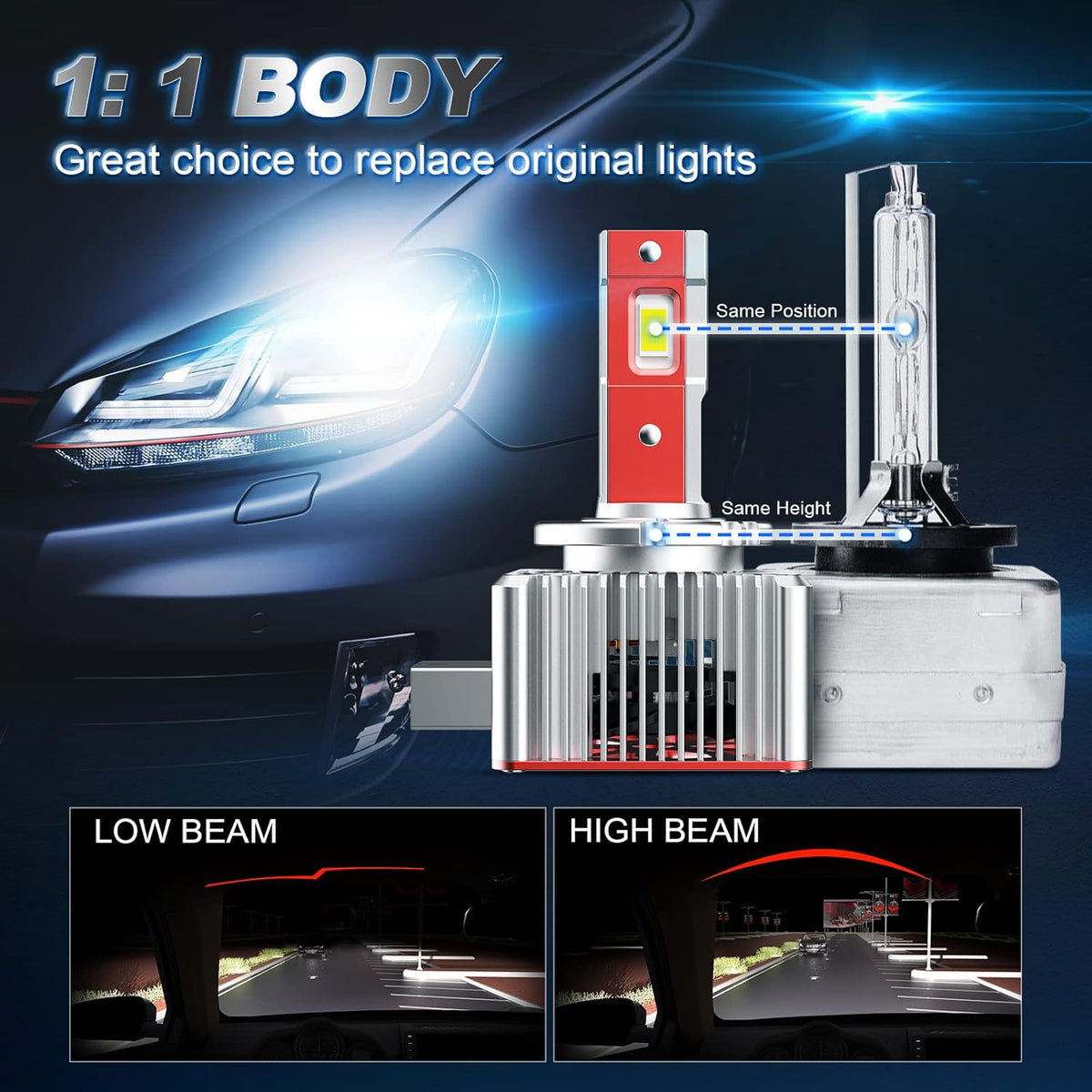 D1S LED Headlight Bulbs 100W 6000K Pack of 2 L6486