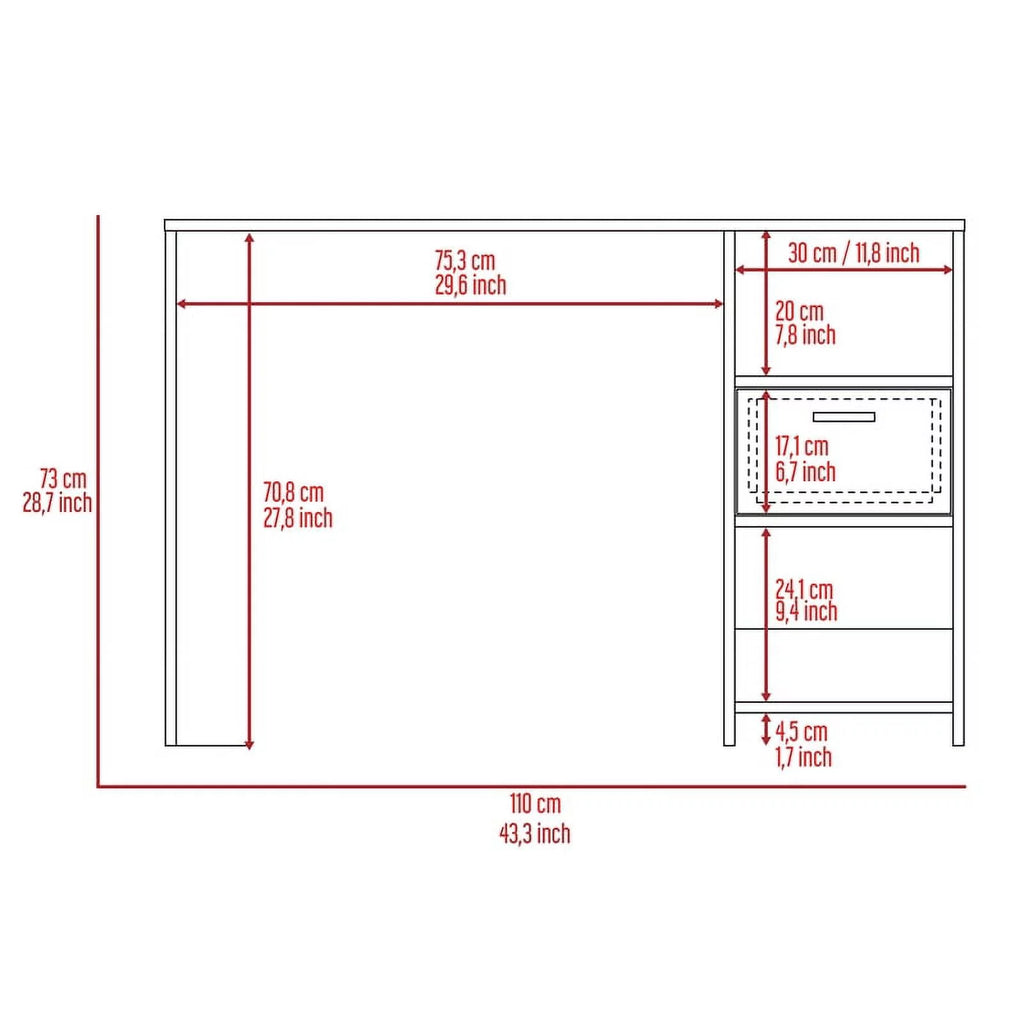 Grey Oak Computer Desk with Drawer and Two Shelves F2376