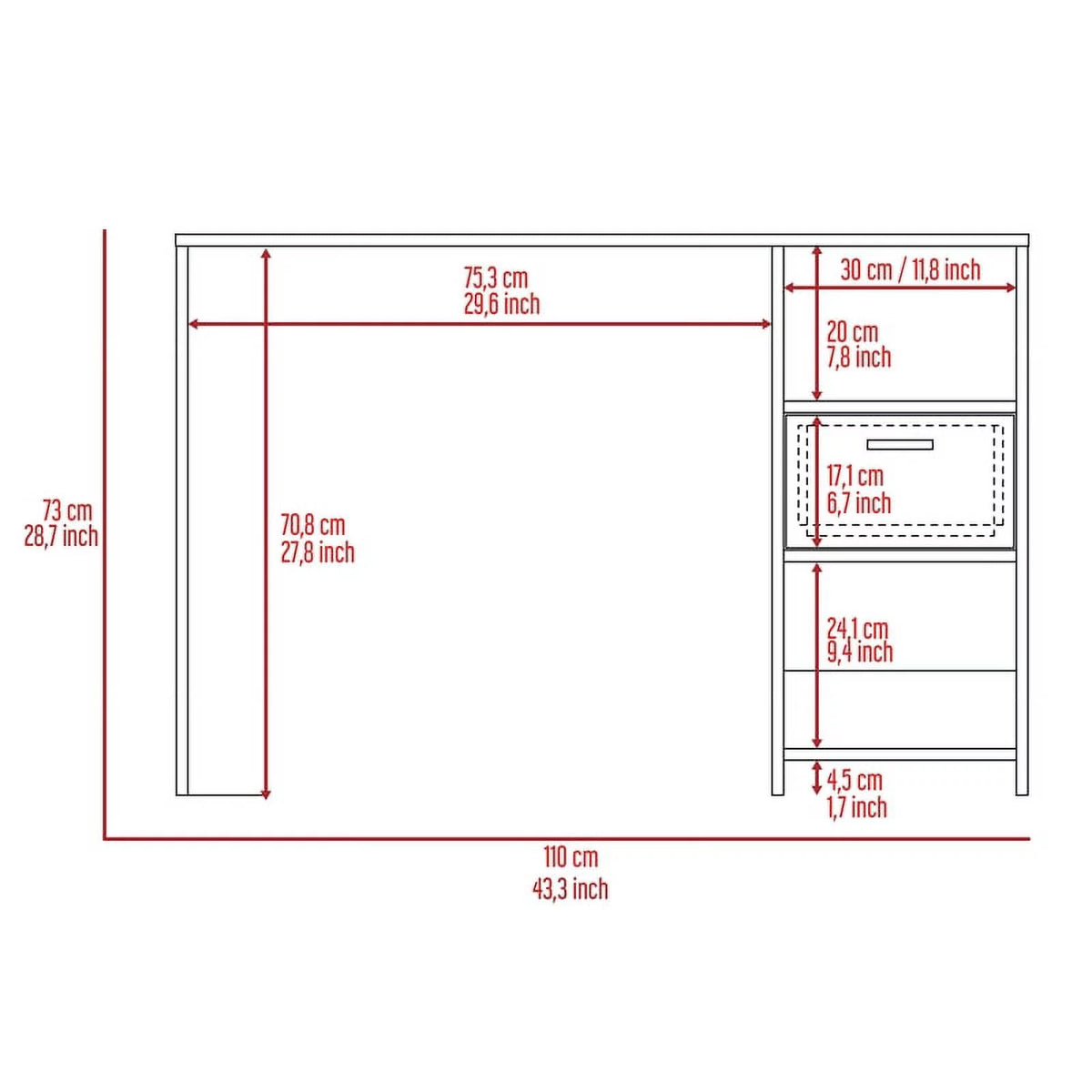 Grey Oak Computer Desk with Drawer and Two Shelves F2376