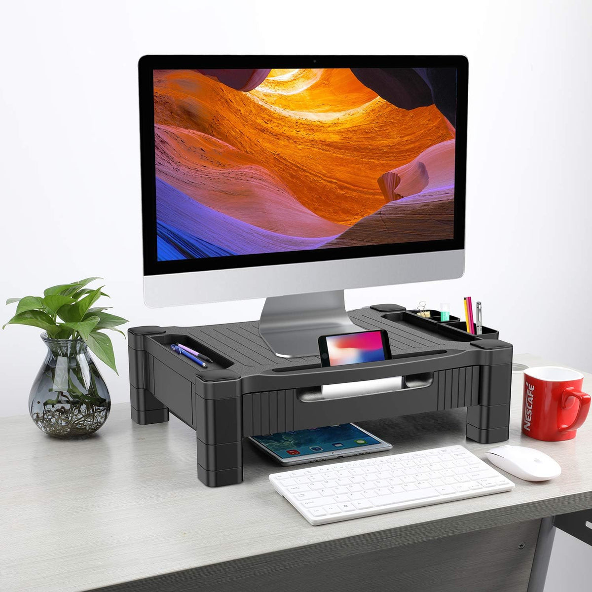 Monitor Stand with Drawer, Adjustable Computer Riser, Pack of 2 S3057