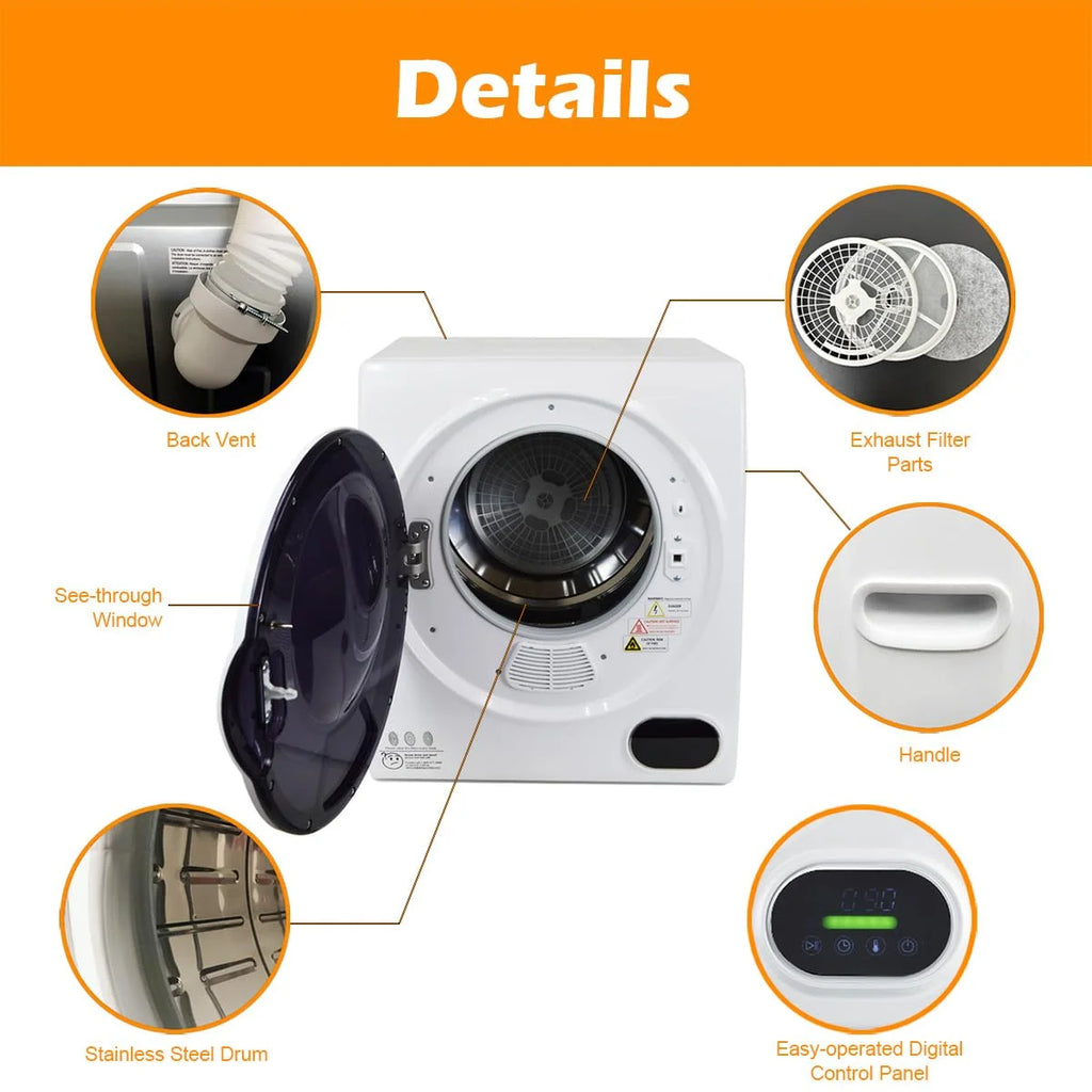 850W 1.50 cu. ft Electric Compact Laundry Dryer with Stainless Steel Drum Q3550
