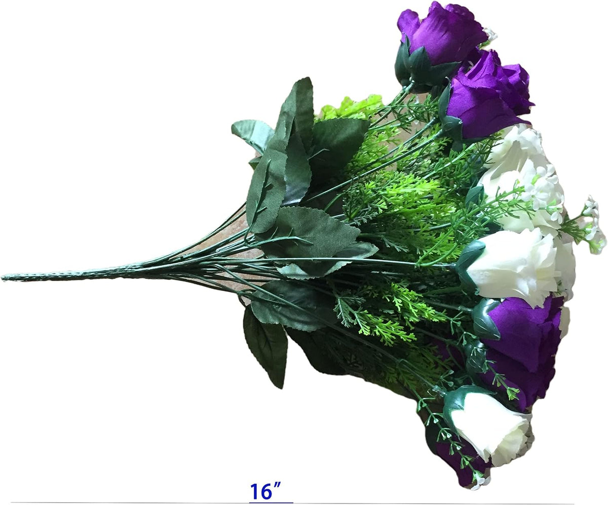 Purple White Artificial Cemetery Rose Flowers (1) H352