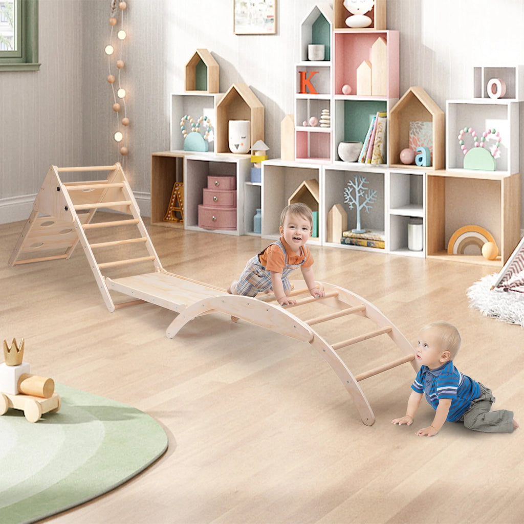 Foldable Wooden Climbing Triangle Ladder with Ramp B13434