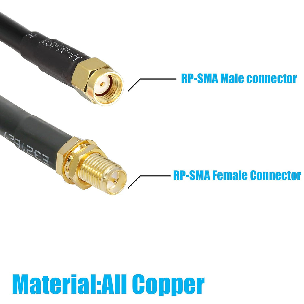 50 ft RP-SMA Male to RP-SMA Female Extension Cable 50 Ohm Copper Coax Jumper D988