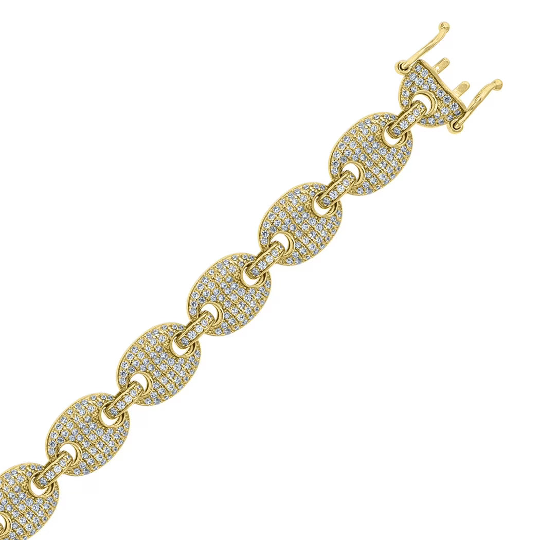 925 Sterling Silver Yellow CZ Pave 10mm 28 Inch Mariner Link Chain K1935