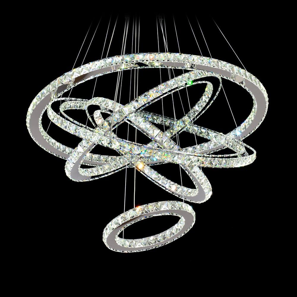 Crystal LED Pendant Chandelier with Stainless Steel Cable 5 Rings B8446