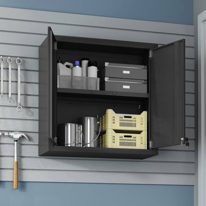 2-Shelf Wall Mount Metal Garage Cabinet in Charcoal Grey X30922