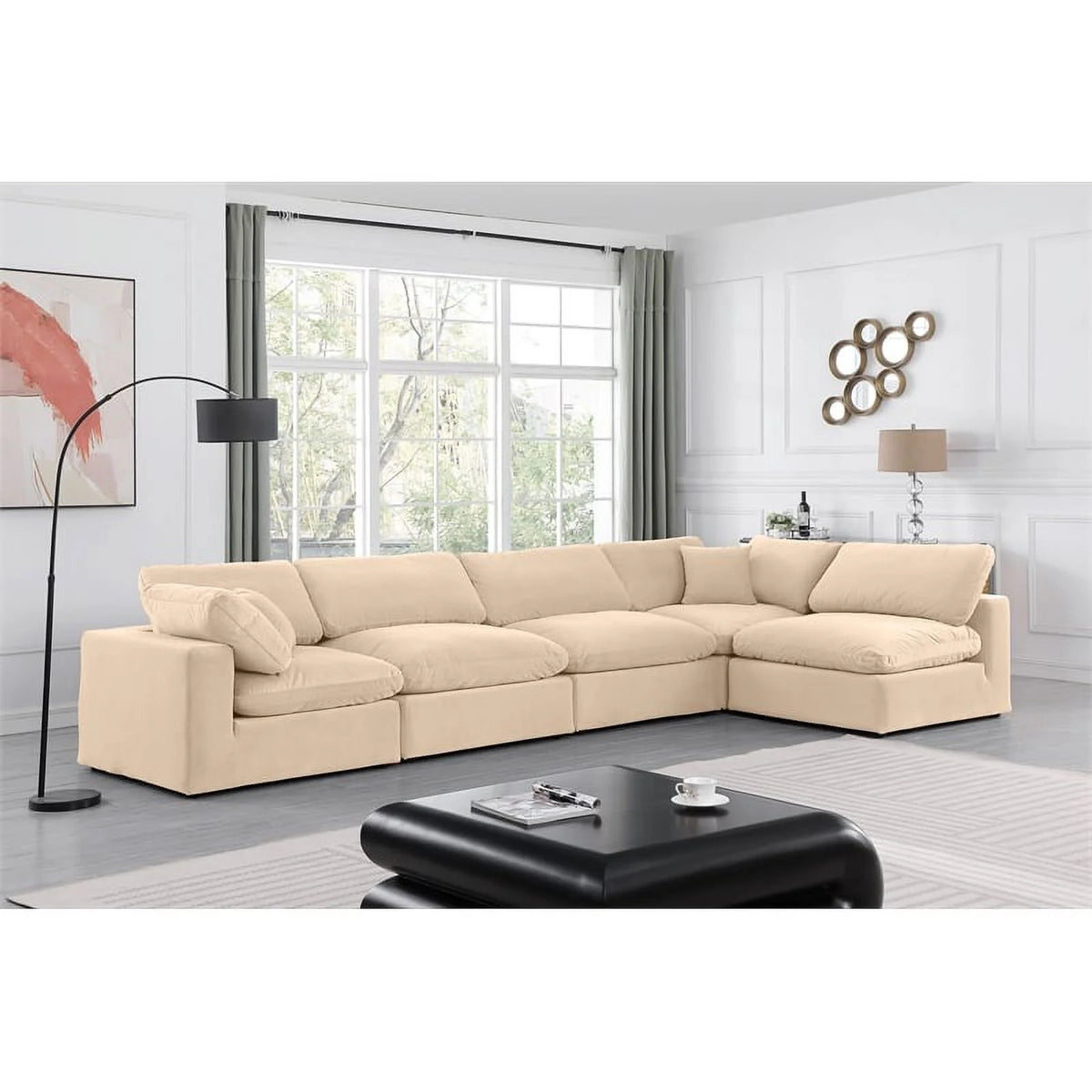 Beige Velvet Modular Sectional S38133