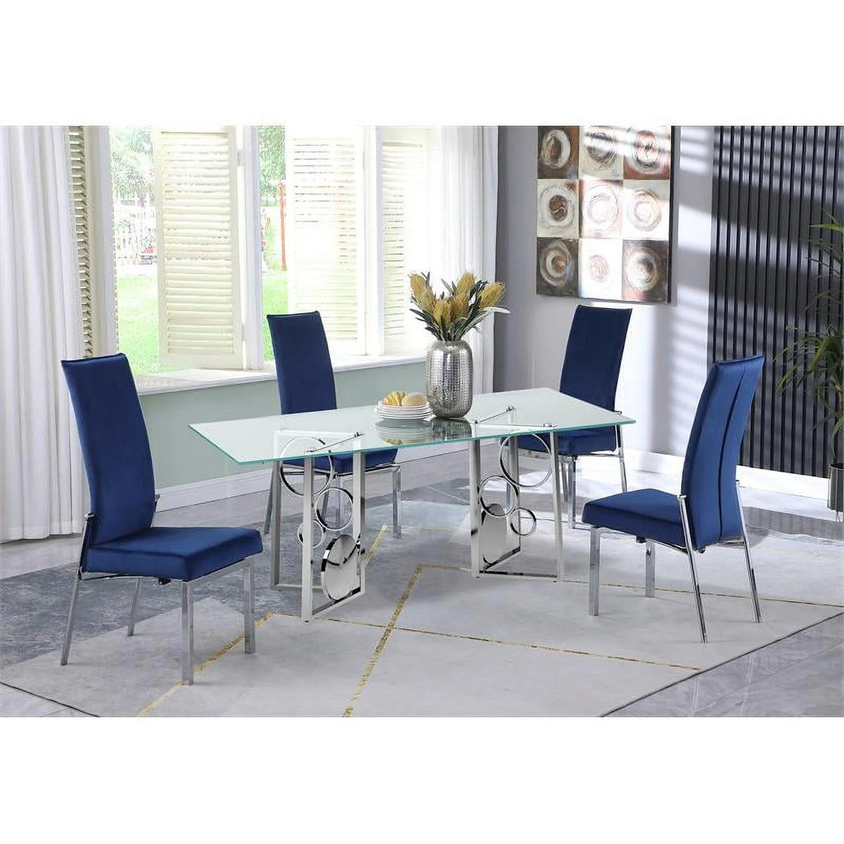 Dining Set with Glass Top Table & 4 Blue Chairs S553088