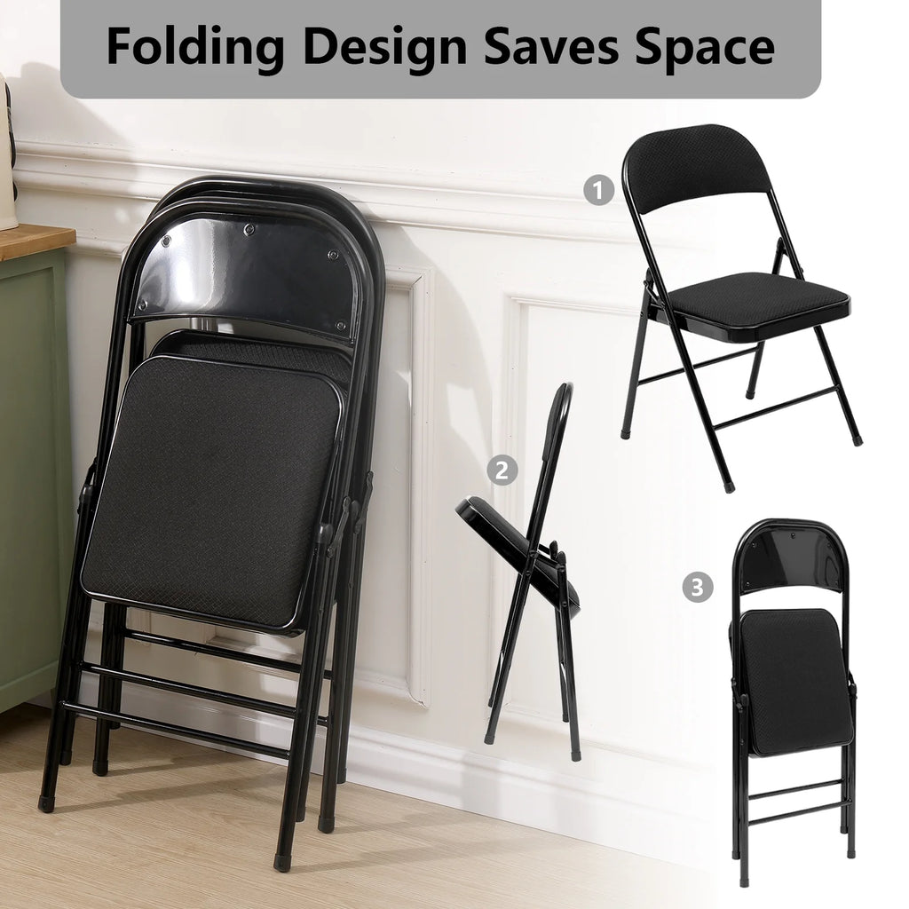 Black Fabric Upholstered Folding Chairs 6 Pack O939