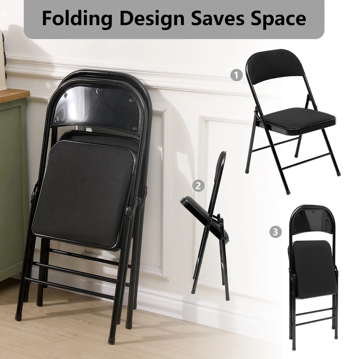 Black Fabric Upholstered Folding Chairs 6 Pack O939