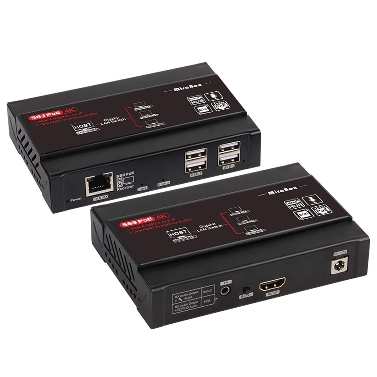 4K UHD HDMI Extender Over IP Cat5e Cat6, Point to Point 180m, USB2.0 Pass-Through W5122