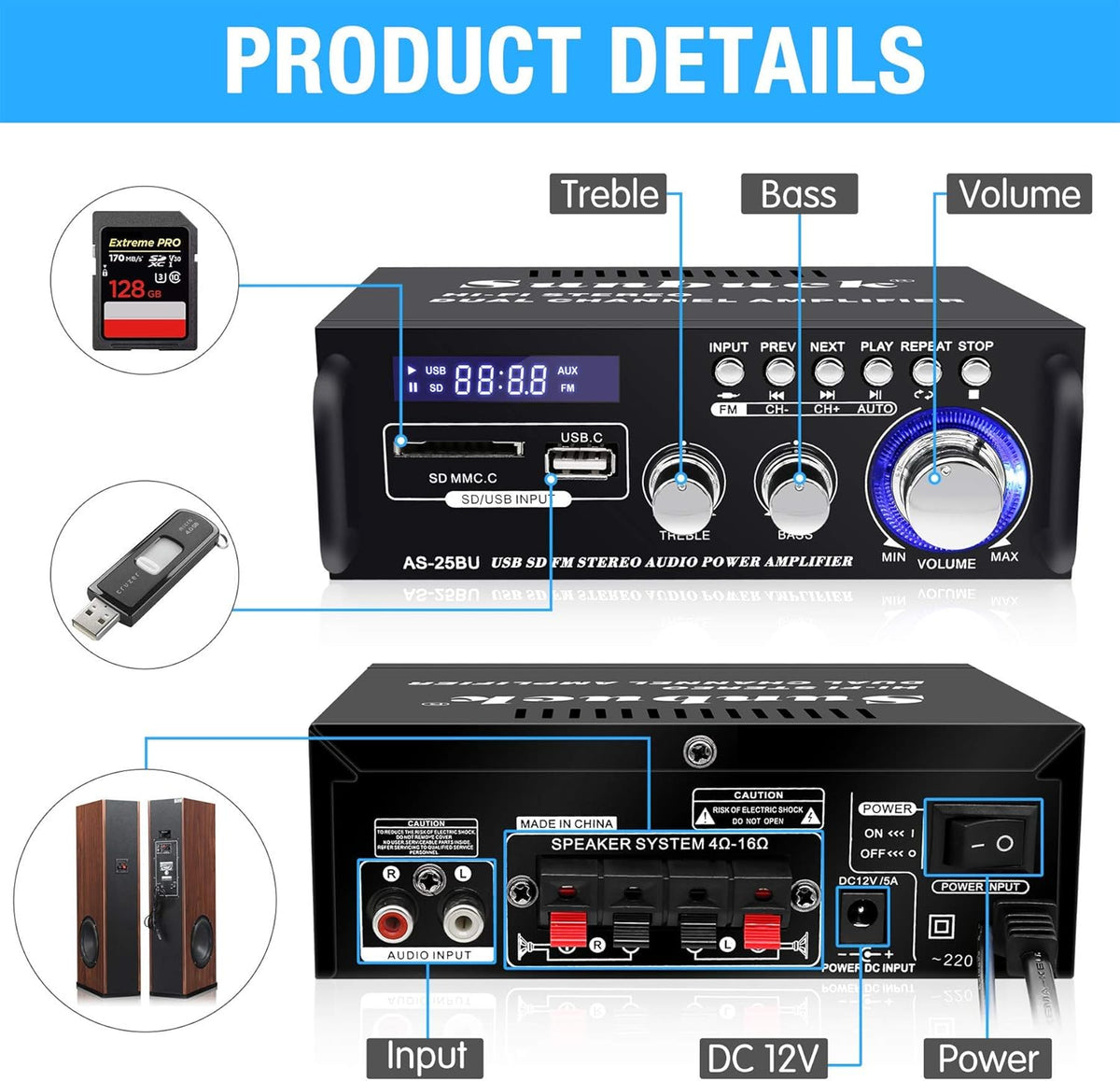 180W Wireless Bluetooth Stereo Amplifier Y26726